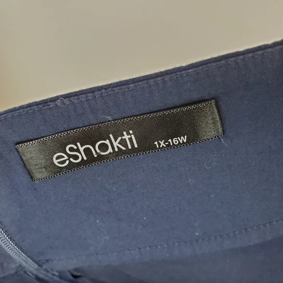 Eshakti Dress Bishop Sleeve Cotton Poplin Pleated Navy Blue Modest Classic Midi - Picture 15 of 15